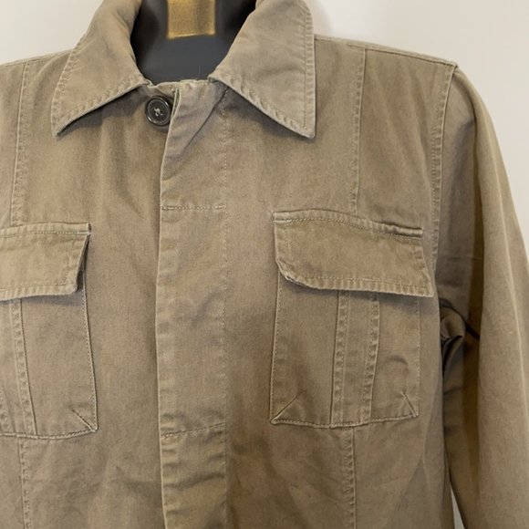 Tommy Hilfiger Utility Jacket Olive Green Cotton Button Front Military Safari L - Picture 2 of 10